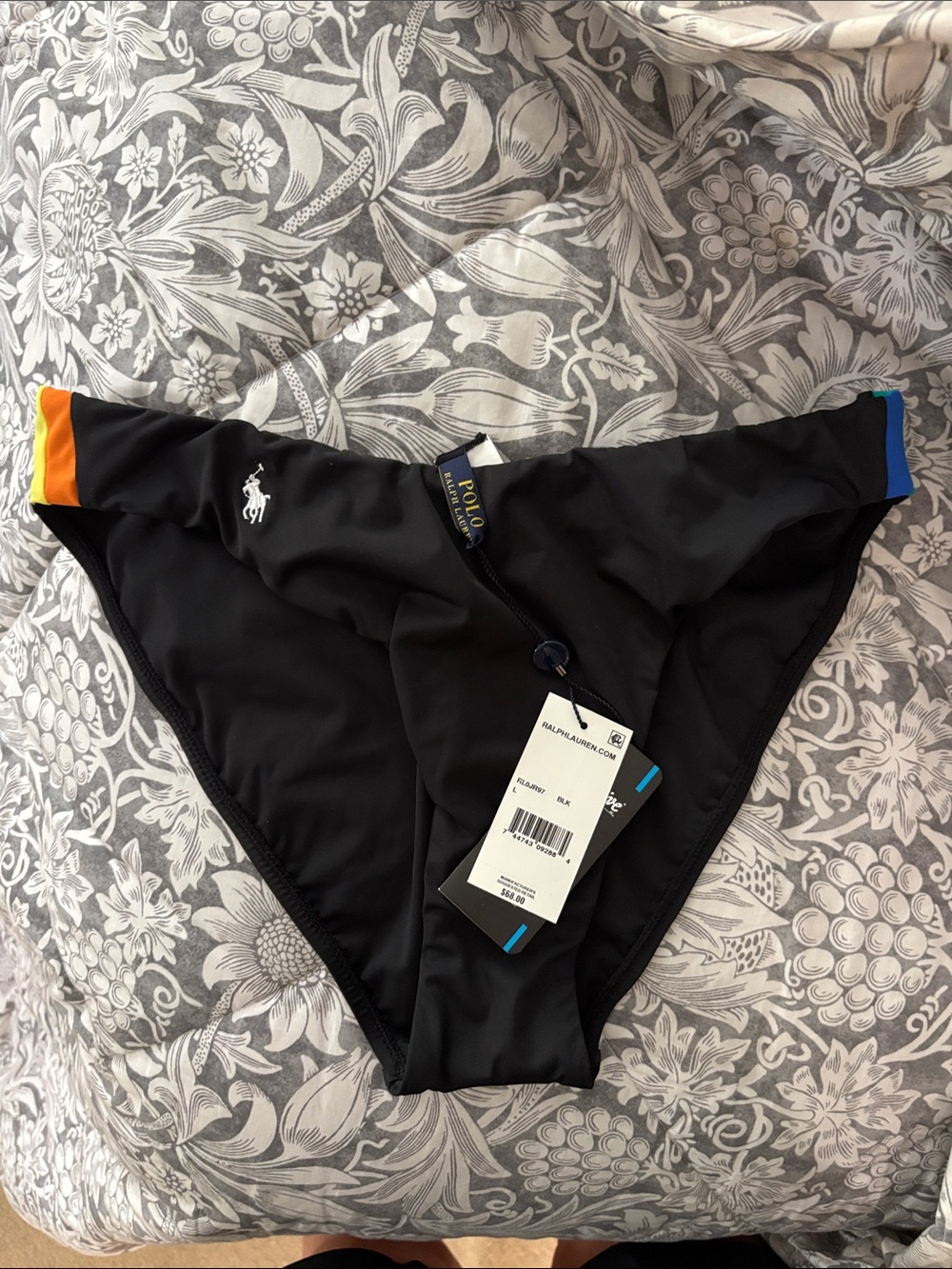 Polo by Ralph Lauren Black Swim Trunks with Orange and Blue Trim